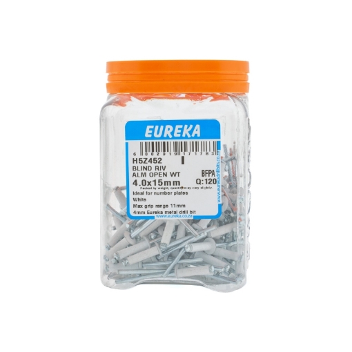Picture of RIVET BLIND ALUMINIUM OPEN WHITE 4.0X15MM Q:120 EUREKA