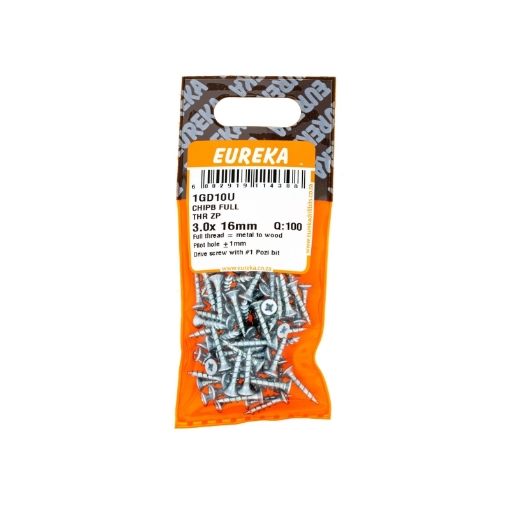 Picture of CHIPBOARD SCREW FULL THREAD ZINC PLATED 3.0X16MM Q:100 EUREKA