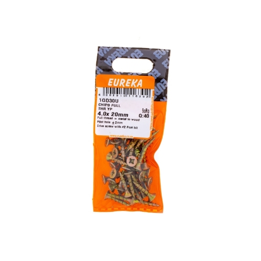 Picture of CHIPBOARD SCREW FULL THREAD YELLOW PASSIVATED 4.0X20MM Q:40 EUREKA