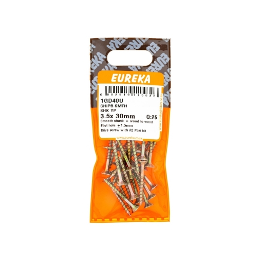Picture of CHIPBOARD SCREW SMOOTH SHANK YELLOW PASSIVATED 3.5X30MM Q:25 EUREKA