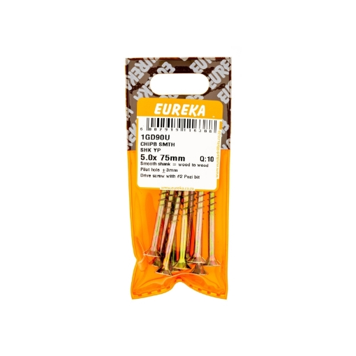 Picture of CHIPBOARD SCREW SMOOTH SHANK YELLOW PASSIVATED 5.0X75MM Q:10 EUREKA