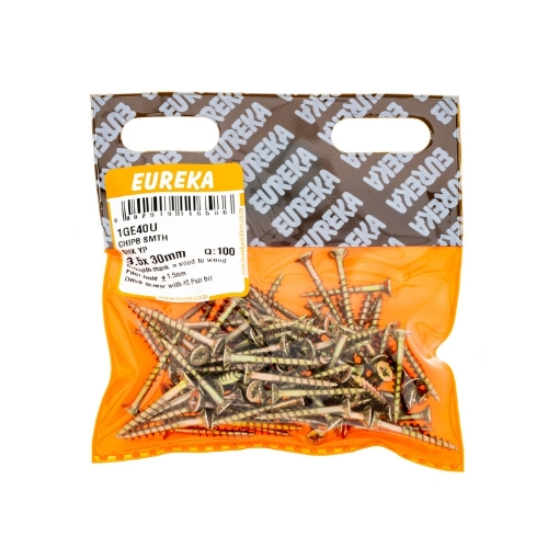 Picture of CHIPBOARD SCREW SMOOTH SHANK YELLOW PASSIVATED 3.5X30MM Q:100 EUREKA