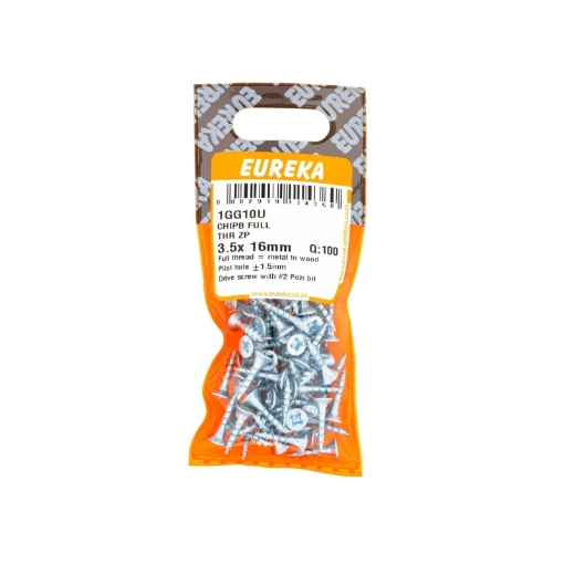Picture of CHIPBOARD SCREW FULL THREAD ZINC PLATED 3.5X16MM Q:100 EUREKA