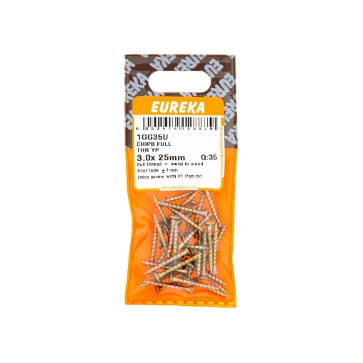 Picture of CHIPBOARD SCREW FULL THREAD YELLOW PASSIVATED 3.0X25MM Q:35 EUREKA