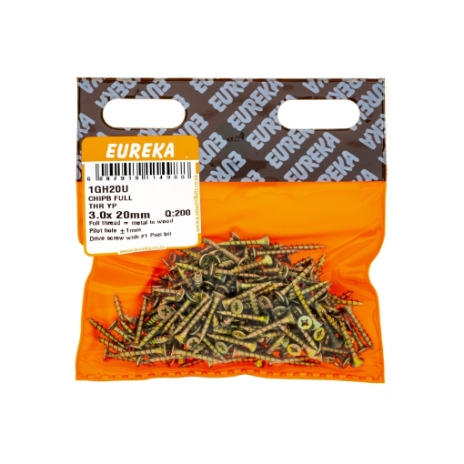 Picture of CHIPBOARD SCREW FULL THREAD YELLOW PASSIVATED 3.0X20MM Q:200 EUREKA