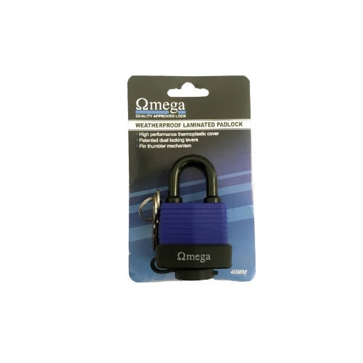 Picture of PADLOCK LAMINATED STEEL WATERPROOF 40MM OMEGA
