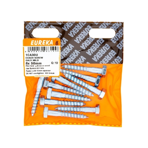 Picture of COACH SCREW GALVANISED MILD 8X50MM Q:10 EUREKA