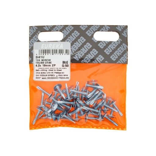 Picture of ROOF SCREW WAFER HEAD STEEL CLASS 3 ZINC PLATED 4.2X19MM Q:50 EUREKA