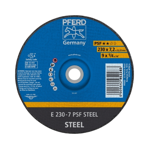 Picture of GRINDING DISC DIY GRADE (PSF) DEPRESSED CENTRE (E) STEEL 230X7.0MM Q:10 PFERD