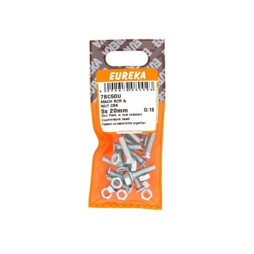 Picture of MACHINE SCREW & NUT COUNTERSUNK 5X20MM Q:15 EUREKA