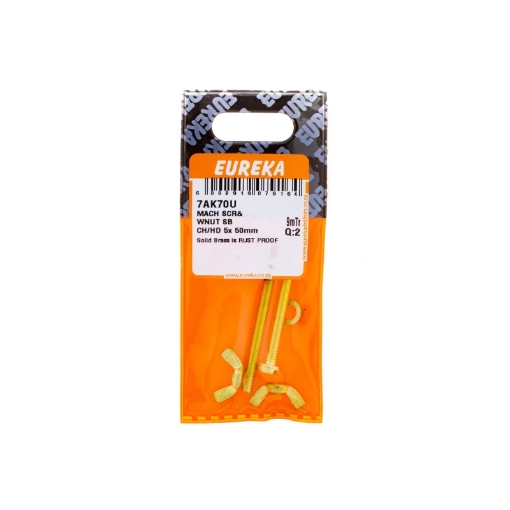 Picture of MACHINE SCREW & WING NUT SOLID BRASS CHEESEHEAD 5X50MM Q:2 EUREKA