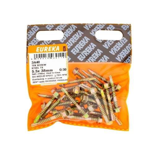 Picture of ROOF SCREW STEEL CLASS 3 YELLOW PASSIVATED 5.5X38MM Q:30 EUREKA