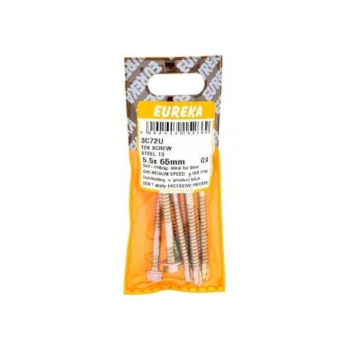 Picture of ROOF SCREW STEEL CLASS 3 YELLOW PASSIVATED 5.5X65MM Q:8 EUREKA