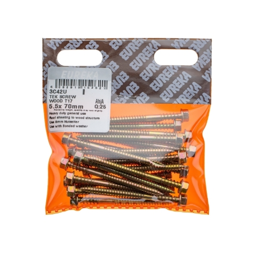 Picture of ROOF SCREW TIMBER TEK 17 CLASS 3 YELLOW PASSIVATED 5.5X70MM Q:25 EUREKA